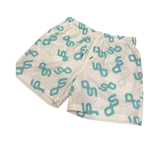 TURQUOISE LOGO SWIM SHORTS